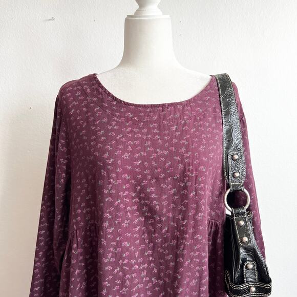 Purple Floral Lagenlook Dress Boho Minimalist‎ Earthy Vintage Mori Kei XL - Picture 2 of 7